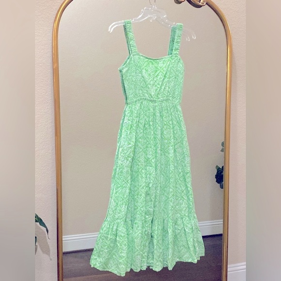 BANJANAN WOMEN'S REGINA DRESS Green Patterned Sleeveless Tiered Dress Size M - Picture 8 of 14